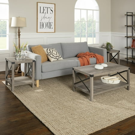 Manor Park 3-Piece Rustic Wood & Metal Coffee Table Set ...