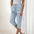 thumbnail image 1 of Soki Womens Capri Casual Loose Linen Elastic Wasit Cotton Linen Pants Trousers, 1 of 4