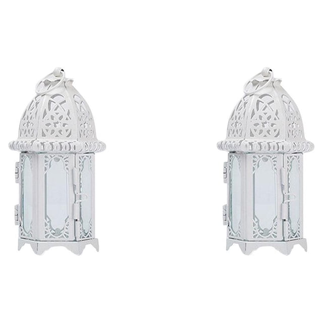 Candelabro marroquí de hierro y vidrio blanco y transparente 2Conjunto Yuarrent