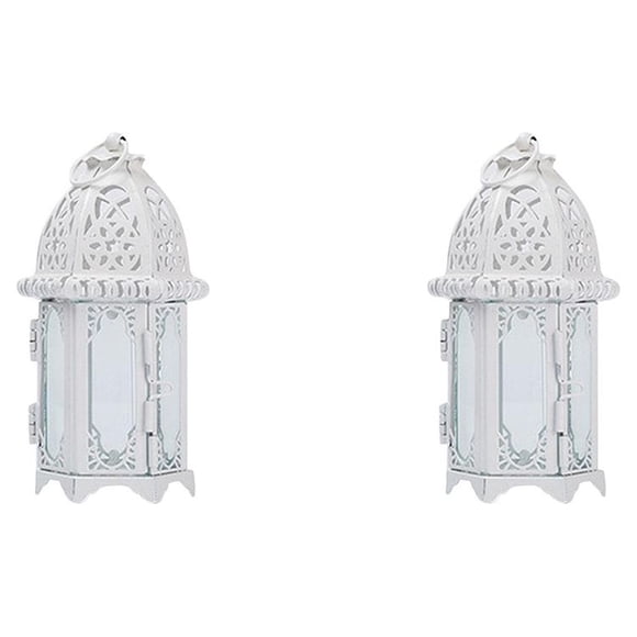 Candelabro marroquí de hierro y vidrio blanco y transparente 2Conjunto Yuarrent