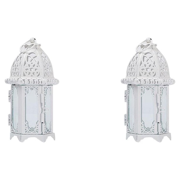 Candelabro marroquí de hierro y vidrio blanco y transparente 2Conjunto Yuarrent