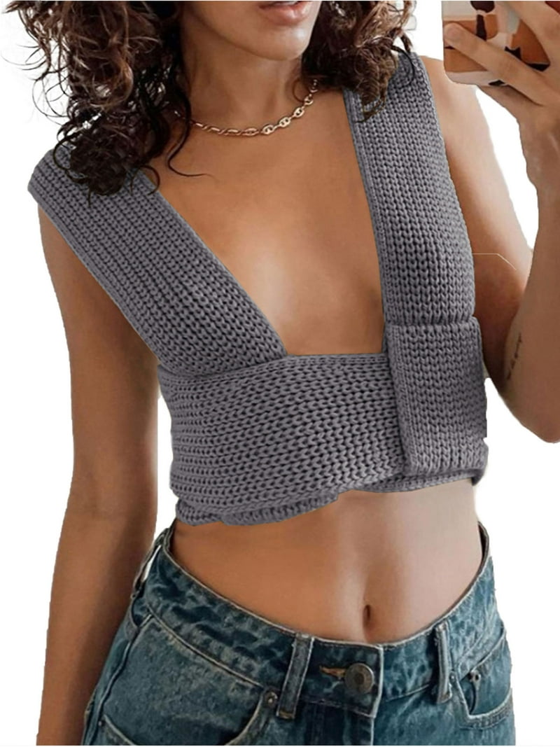 Eyicmarn Women Self Tie DIY Crochet Bandage Wrap Tops Vest, 41% OFF