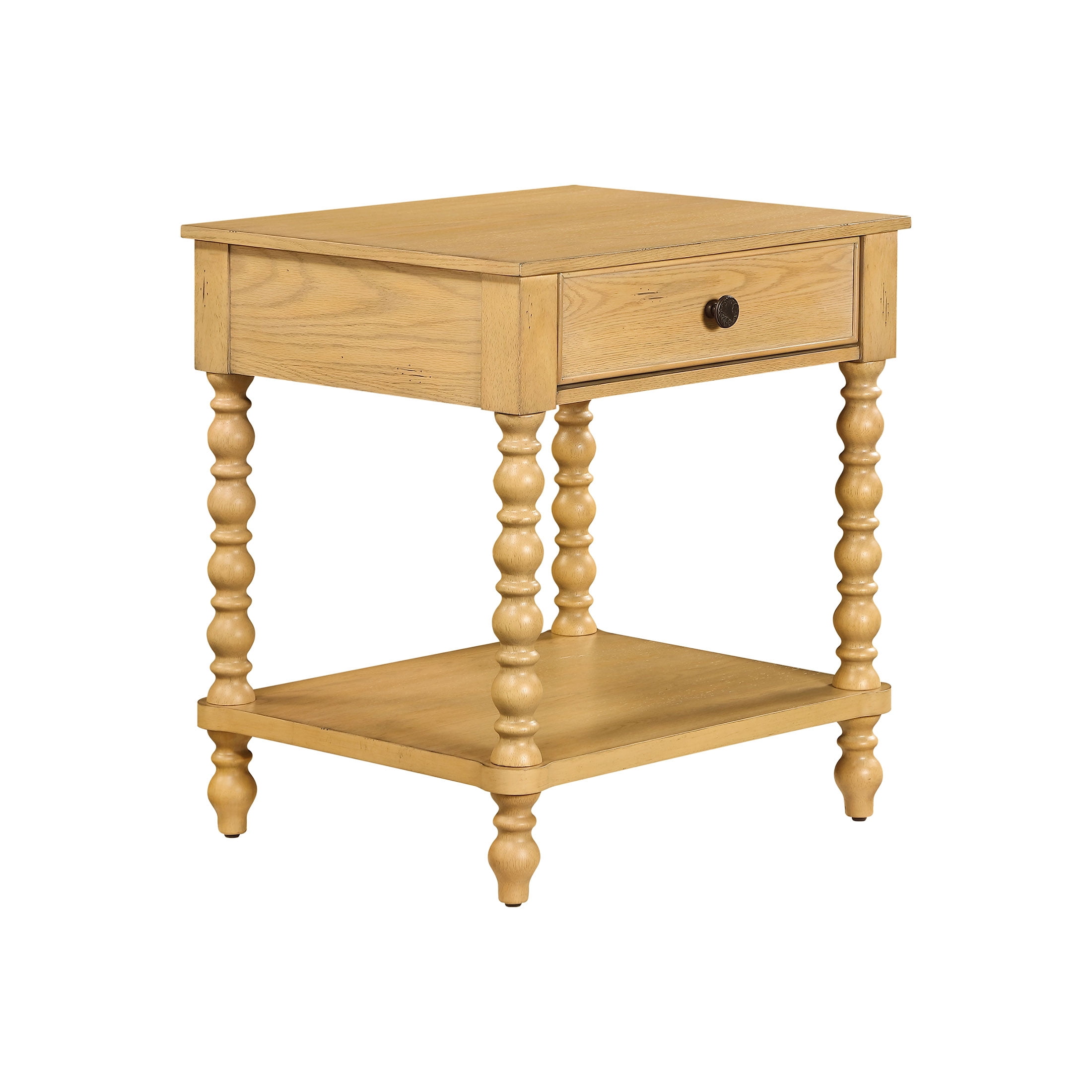 The Pioneer Woman Harper Spindle Nightstand with USB Charging Ports, Adults and Teens, Wheat Finish