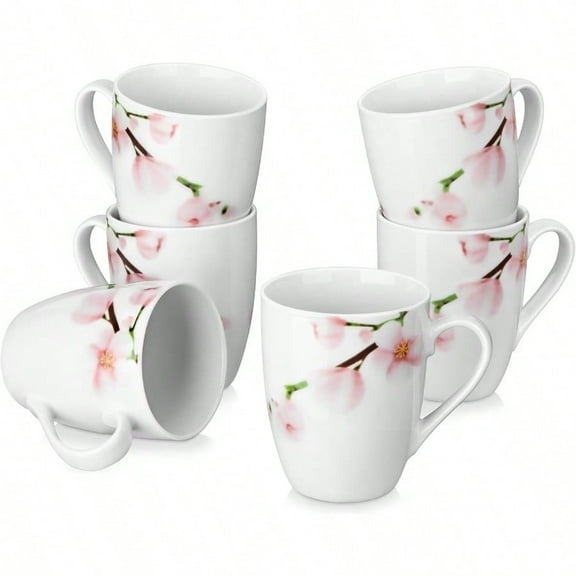 Coffee Mugs Set of 6 11 OZ Coffee Cups Set with Handle Floral Mug Sets Ceramic Cup Set for Kitchen Microwave Dishwasher Safe Series ANNIE