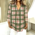 thumbnail image 2 of Wutalume Womens Tops with 3/4 Sleeve, V-Neck Shirt with Plaid Print for Business Casual, Office Attire, Smart Casual Looks, and Comfortable Fit,Light Green S, 2 of 7