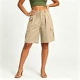 thumbnail image 7 of YTCAMLO Cotton Linen Bermuda Shorts for Women Casual Loose Fit Ruched Summer Beach Shorts with Pockets Drawstring Cargo Shorts, 7 of 7