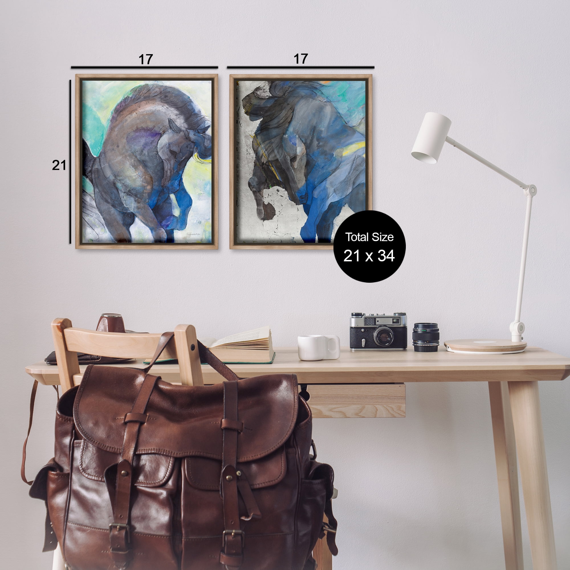 Stupell Industries Bucking Horse Joyful Play Animals Painting Brown Floater Framed Canvas Art Print Wall Art, 17 x 21, Set of 2
