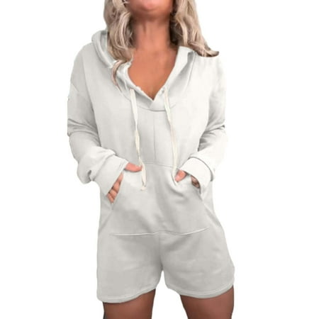 

Lofdl Clearance! Women s Jumpsuits Lounge Sets Fashion Solid Color Shorts Playsuits Women Autumn New Hooded Pockets Long Sleeves Loose High Street Sport Sweatshirts Jumpsuits