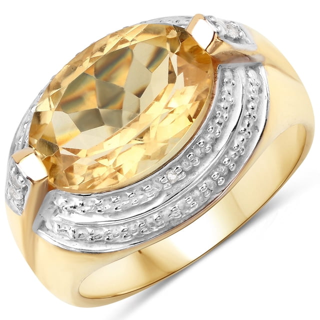 4.57 Carat Genuine Citrine and White Topaz .925 Sterling Silver Ring QJ Model