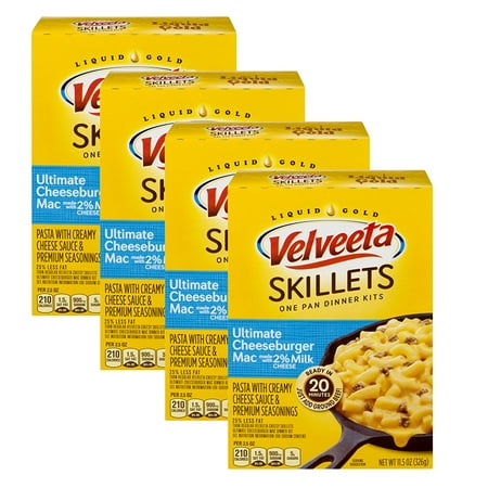 (4 Pack) Velveeta Cheesy Skillets Ultimate Cheeseburger Mac Made with 2% Milk Cheese Dinner Kit, 11.5 oz