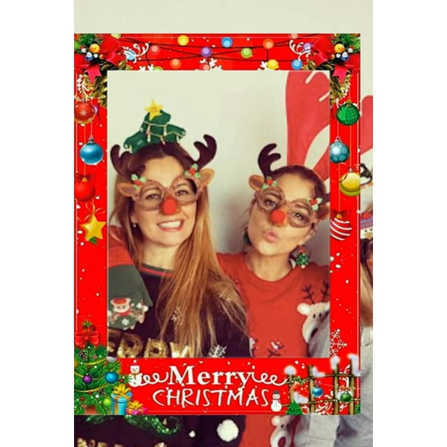 HTOOQ Set of 35 Christmas Photo Booth Props Christmas Photo Props Christmas Photo Frame Christmas Photo Booth Frame Christmas Party Supplies Christmas Party Games Christmas Party Favors - -