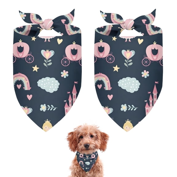 Dog Bandana 2 Pack,Dark Blue Princess Castle Pattern Bandanas for Dogs,Cat Bandana,Small/ Large Dog Bandana 2 Size,Dog Bandanas