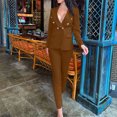 thumbnail image 2 of Dazajoo Today's Deals 2 Piece Blazer Sets for Women Color Block Long Sleeve Blazer with Pencil Pants Open Front Business Casual Slim Suit,Coffee,S, 2 of 8