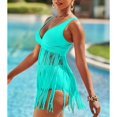 thumbnail image 2 of Traje de baño con flecos Cuello en V Tallas grandes Correas espaguetis Diseño de borla Traje de baño de dos piezas para nadar Playa Piscina Azul S, 2 of 6