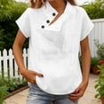thumbnail image 2 of Womens Tops Tshirts Cotton Linen High Neck Cap Sleeve Shirt Fashion Casual Cotton Linen Blouses Tops on Sale, 2 of 6