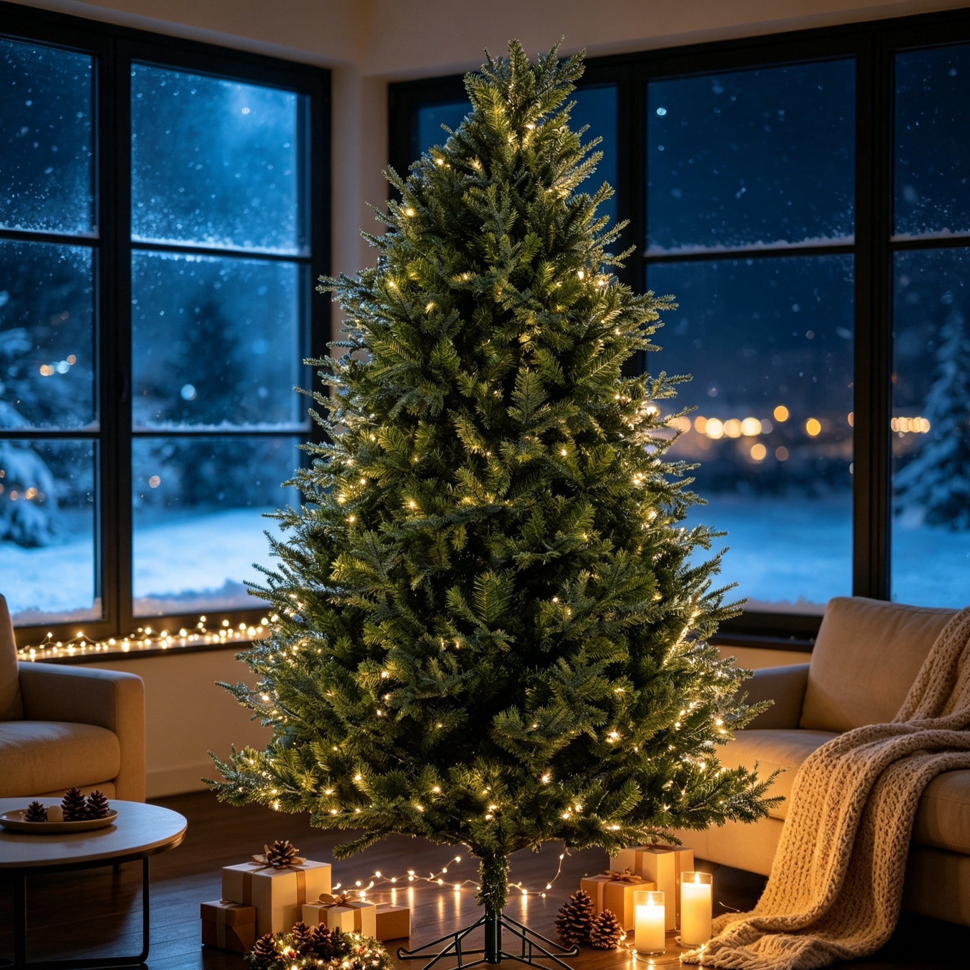 7 ft Realistic PE/PVC Hybrid Christmas Tree with Fresh Pine Scent, Full Shape Artificial Xmas Tree with Metal Stand, Green