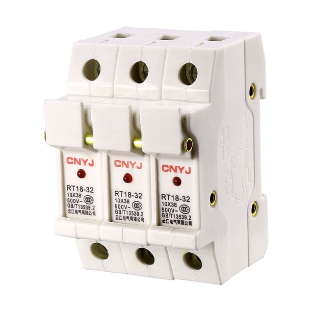 Soporte de fusible montado en riel DIN de 3 polos RT18-32 10mmx38mm con luz indicadora blanca