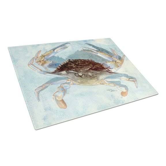 Caroline's Treasures Blue Crab Glass Cutting Board Large