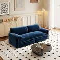 thumbnail image 4 of 66" Queen Pull Out Sofa Bed, 3-in-1 Convertible Sleeper Sofa with Side Storage, Multi-Functional Velvet Loveseat Bed for Living Room, Blue, 4 of 7