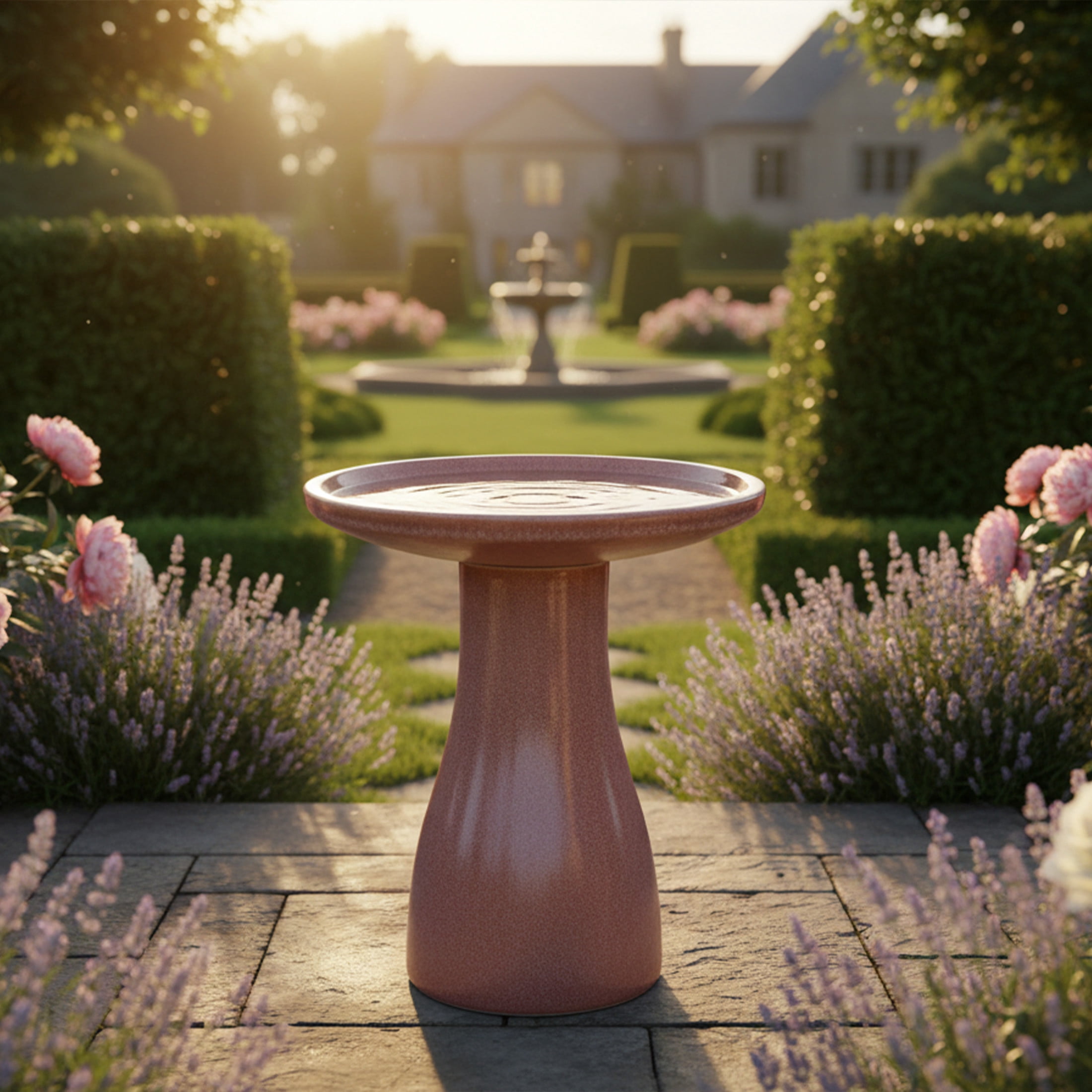 Sunnydaze Duo-Tone Freestanding Ceramic Outdoor Bird Bath, UV-Resistant Lava Finish