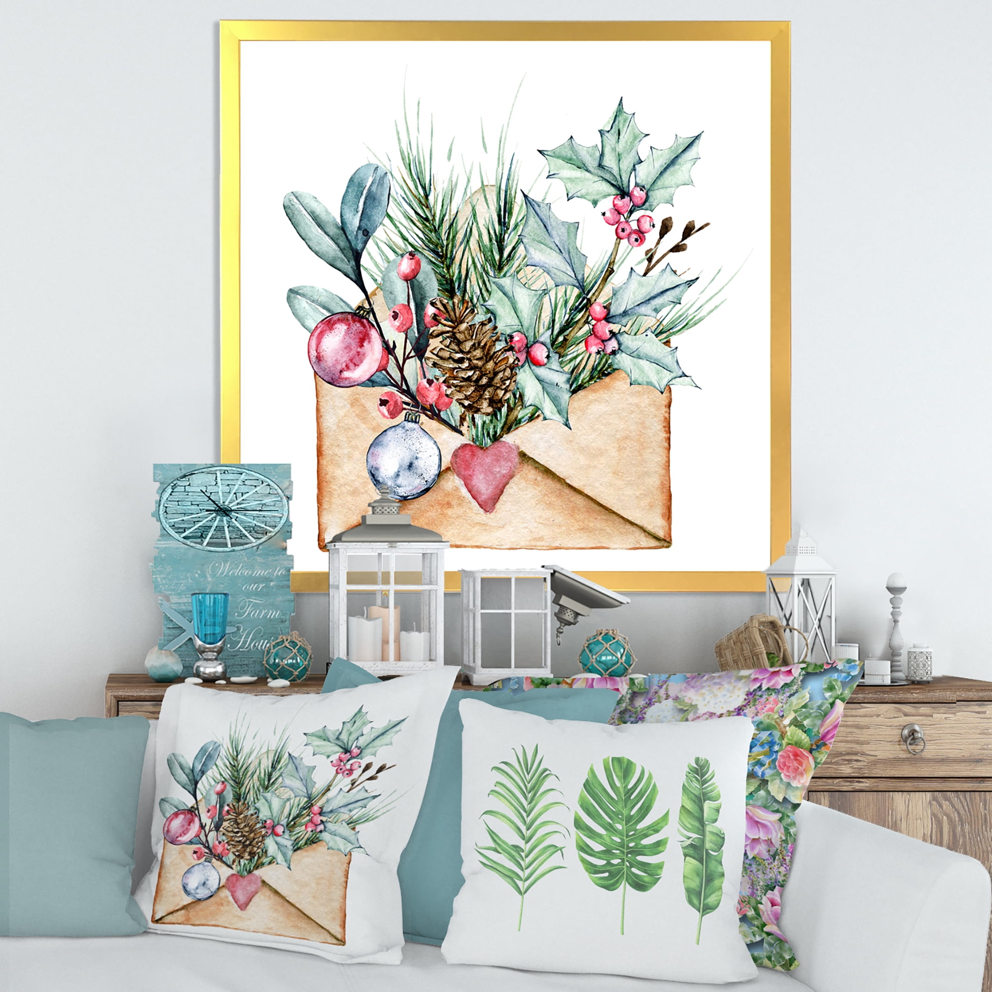 Designart 'Merry Christmas Greeting Card Envelope' Traditional Framed Art Print