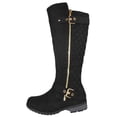thumbnail image 2 of Forever Women Small Block Heel Knee High Boots Side Zipper Buckled Quilted Knitted Stitching MANGO-23 Black Suede 7.5, 2 of 4