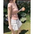 thumbnail image 6 of Women Girl Fashion Round Collar Short Sleeve Y2k Women Top Crop Tank Top Bowknot T Shirts WHITE(WITH BREAST PAD), 6 of 8