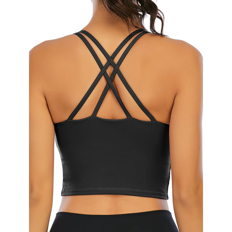 FOCUSSEXY Women's Longline Sports Bra Padded Yoga Bras Cami Cropped Tank  Top Sleeveless T-Shirt Summer vest Crop Top Blouse Camisole with Built-in  Bra