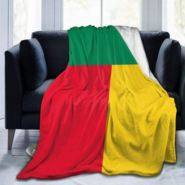 Couverture en Molleton Drapeau du Bénin Jeté Peluche Duveteux Super Doux Réversible en Microfibre Flanelle Couvertures 60"x50 Pouces