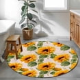 thumbnail image 4 of Retro Sunflowers Round Living Room Rugs 3.3 ft, Yellow Flowers Old Newspaper Background Washable Area Rug with Non-Slip Sturdy Edge Binding Round Front Door Mat Floor Carpet for Entryway, 4 of 9