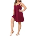 thumbnail image 6 of Agnes Orinda Women's Plus Size Sleep Dress Sleeveless Swing V Neck Front Pleated Spaghetti Strap Adjustable Soft Lounge Casual Cami Nightgown 1X Burgundy, 6 of 8