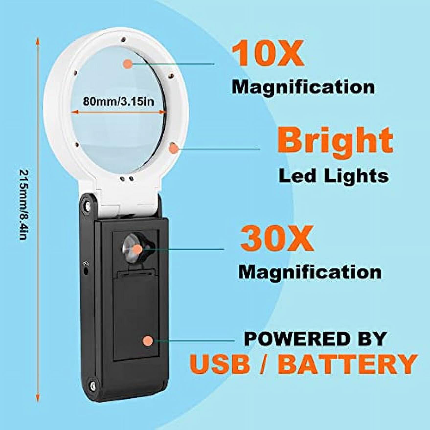 Magnifying Glass With Light And Stand 10x 30x, Handheld Standing 18 Led  Illuminated Magnifier 3 Lighting Modes Magnifying Glass For The Elderly,  Children, Reading, Inspection, Hobby - With Lens Cloth - Temu Latvia