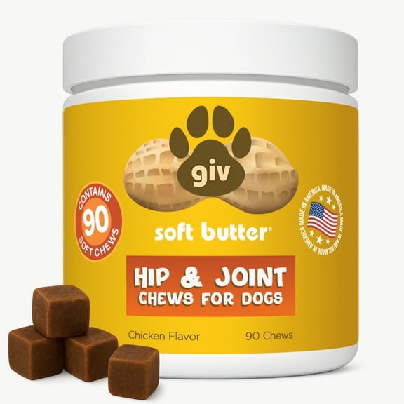giv soft butter Hip and Joint Chews for Dogs, Soft Chews Chicken Dog Treats, 90 Count