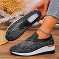 thumbnail image 2 of Black Women'S Casual Shoes Wedge Heel Breathable Plus Size Diamond Studded Fly Woven Comfortable Outdoor Indoor Slip On Style 1 Pair, 2 of 9