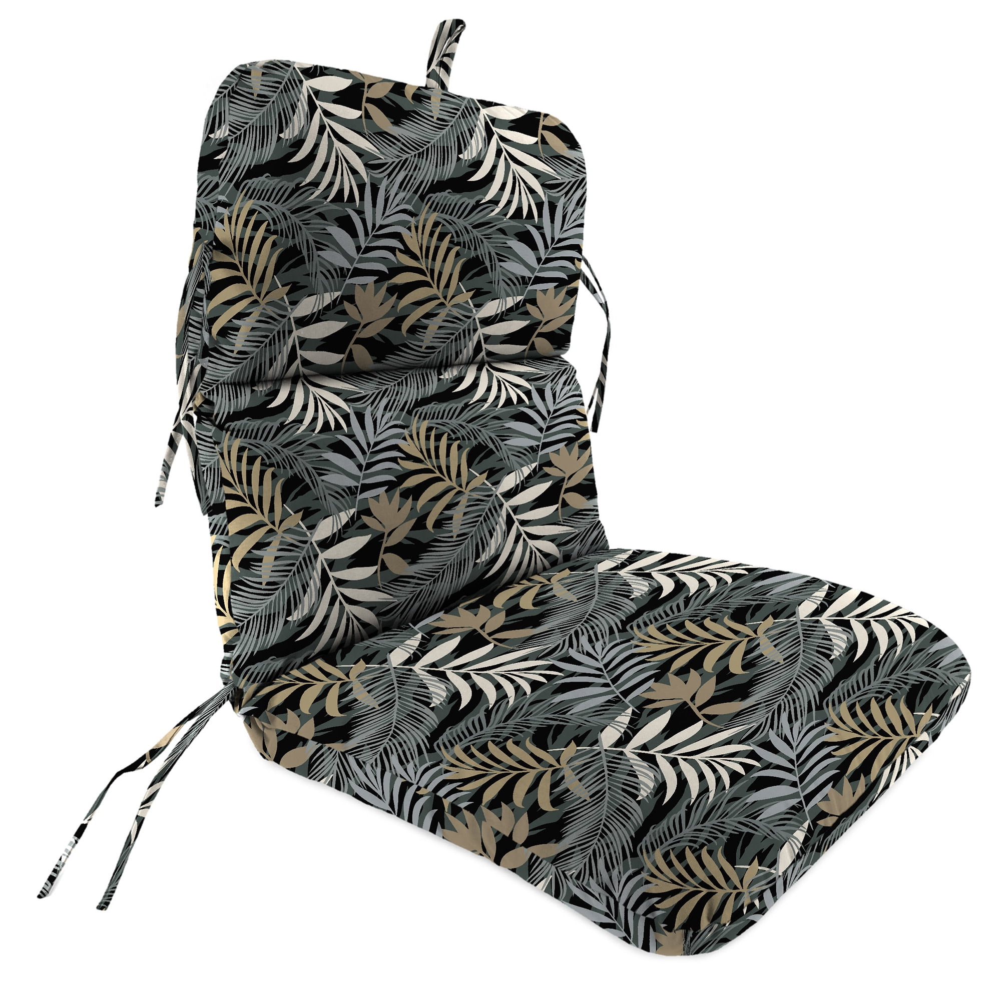 Jordan Manufacturing 45" x 22" Maryland Driftwood Black Leaves Rectangular Outdoor Chair Cushion with Ties and Hanger Loop (2 Pack)