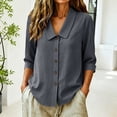 thumbnail image 5 of Ynynloco Womens 3/4 Sleeve Cotton Linen Shirts Peter Pan Collar Button Down Tops Lightweight Breathable Casual Cute Tops, 5 of 8