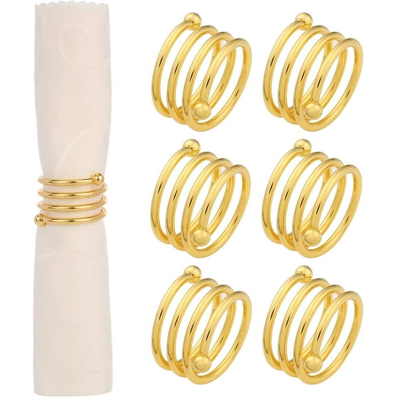 Napkin Rings Set of 6,Delicate Gold Spring Napkin Rings Holder Round Napkin Rings Bulk for Holiday Christmas Dinner Party Wedding Decor