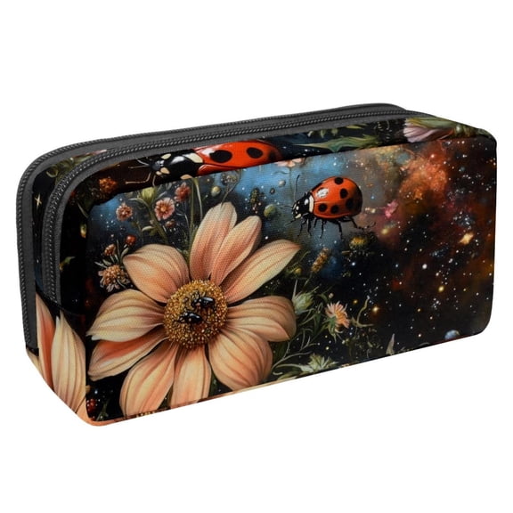 PhooArto Pencil Case, Galaxy Ladybug Flowers Large Capacity Pencil Pouch Stationery Pen Bag
