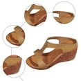 thumbnail image 5 of Rokment Women's Platform Wedges Dressy Sandals Trendy Casual Leather Open Toe Chunky High Heels Orthopedic Gladiator Dress Slip on Summer Shoes for Ladies Khaki Size 7.5, 5 of 7