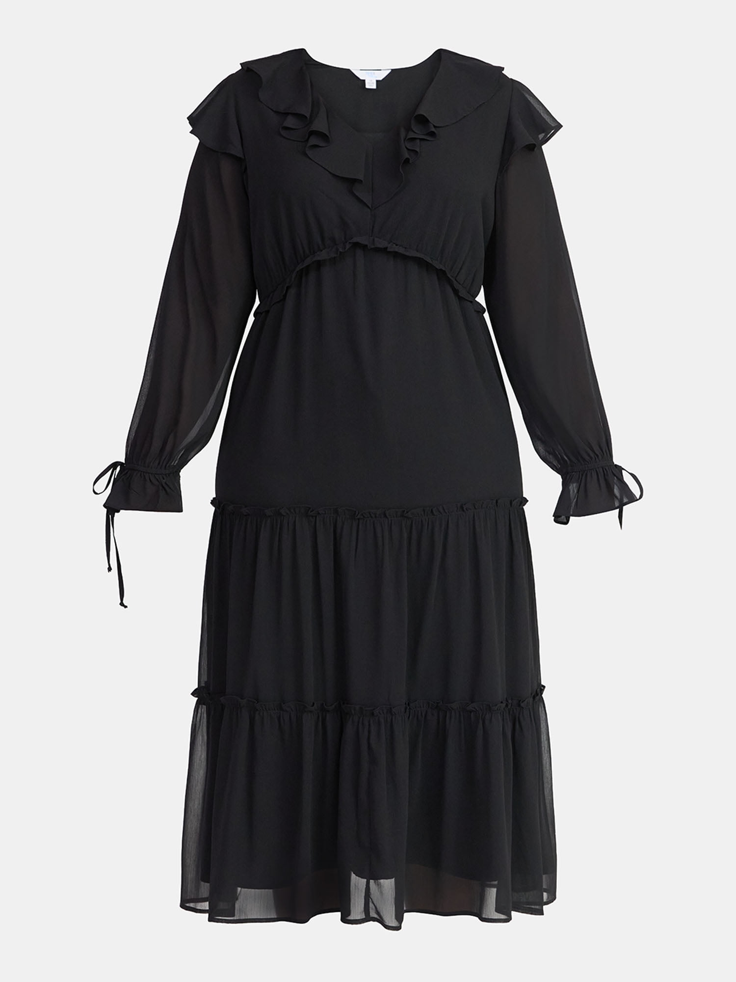 Time and Tru Women's and Women's Plus Ruffle Tiered Midi Dress with Long Sleeves, Sizes XS-4X