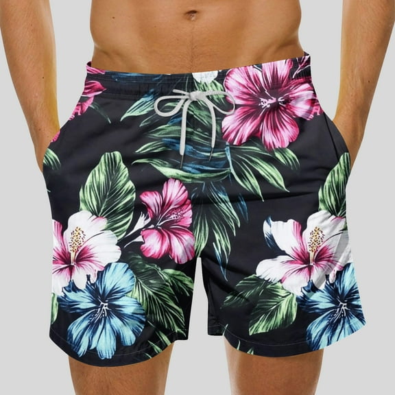 DIOAZUD Mens Broad Swim Trunks Quick Dry Swim Shorts,Hawaiian Floral Print Beach Shorts with Drawstring Elastic Waist Swimwear Suurfing Bathing Suit for Men Big and Tall