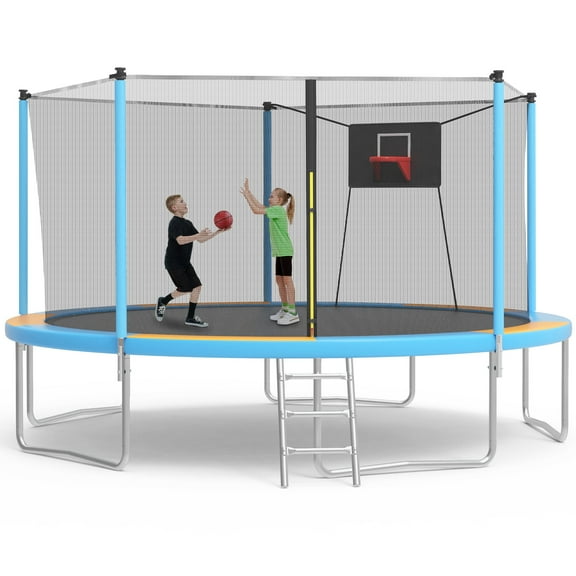SHINPT 14ft Outdoor Trampoline for Kids, Big Trampoline with Basketball Hoop and Ladder, Heavy Duty Trampoline with Net Meets ASTM Standard, Backyard Trampoline for Adult, Large Trampoline for Gift