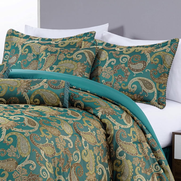 Chezmoi Collection Tuscany 4-Piece Curtain Set | Blue/Brown Paisley Floral Jacquard | 108x84 Inches