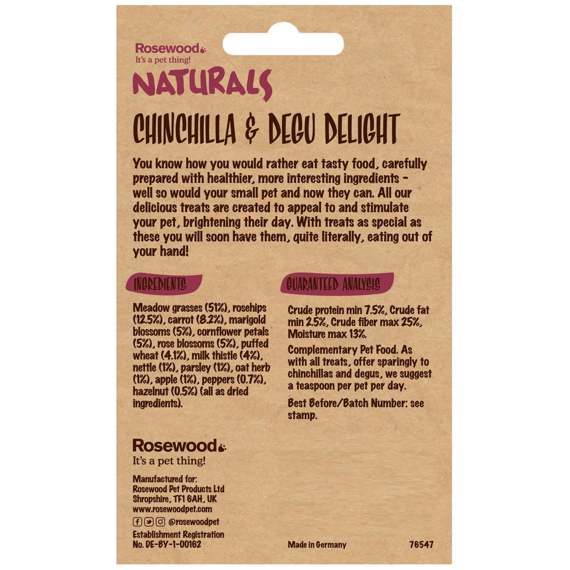Rosewood Naturals: Chinchilla & Degu Delight - 4 Pack, 5.2oz Bags - Small Animal Treat, Blends 14 Natural Ingredients, Flower & Herb Mix, Pet-Rabbit