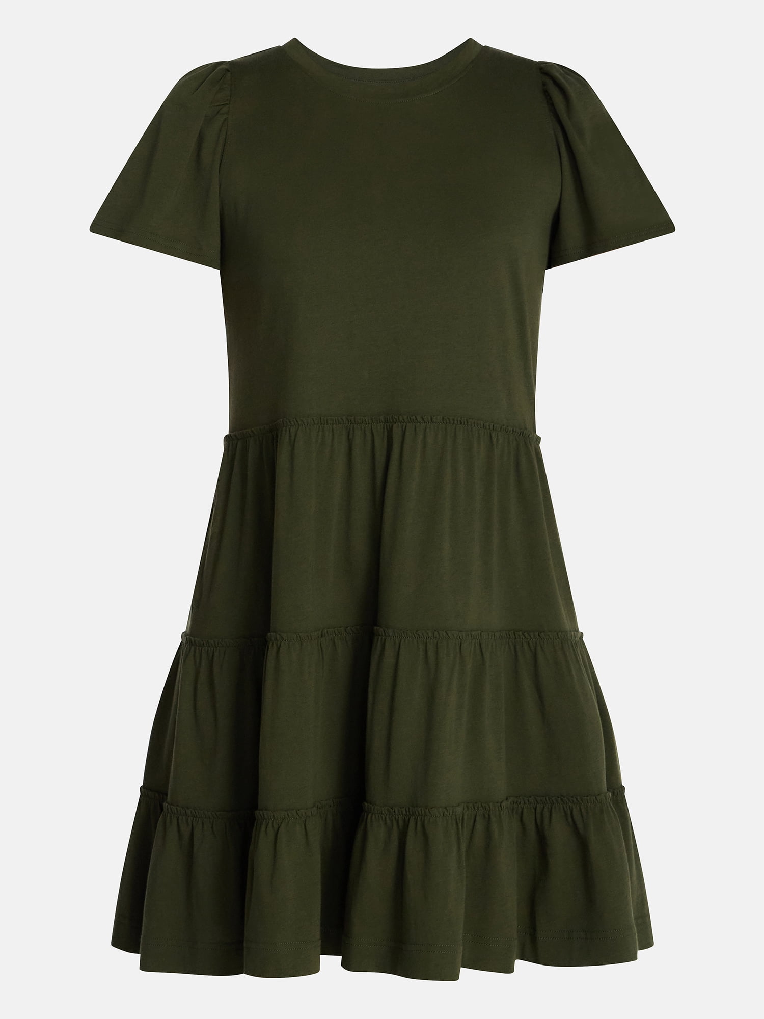Time and Tru Women's and Women’s Plus Cotton Swing Dress with Short Sleeves, Sizes XS-4X