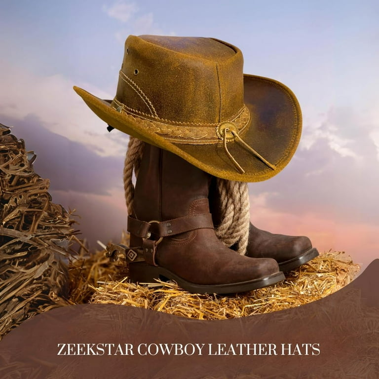 Premium Handcrafted Leather Cowboy Hat with Adjustable Premium Handcrafted Leather Cowboy Hat with Adjustable