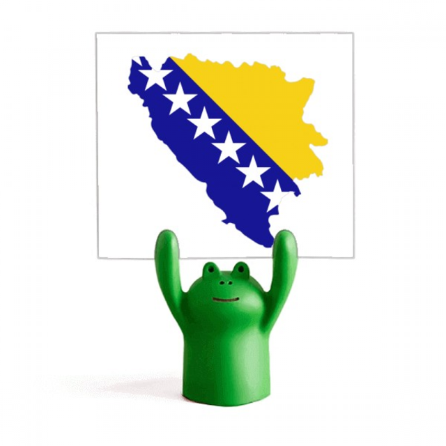 Bosnia y Herzegovina mapa bandera nacional Estante de notas, estante de ranas de animales de dibujos animados