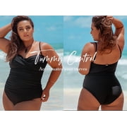 RELLECIGA Women's Twist Front Ruched One Piece Swimwear Bandeau Strapless Swimsuit Tummy Control One piece Bathing Suit