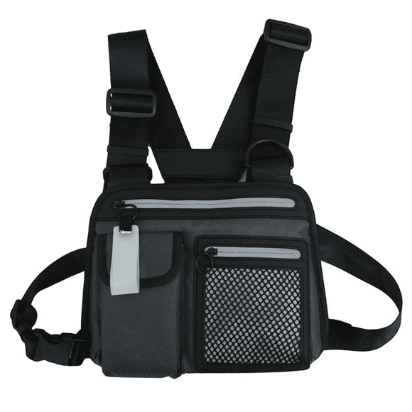 Mochila deportiva para el pecho. Bolsa para el pecho con soporte para teléfono incorporado. Para entrenamientos, carreras y senderismo, gris