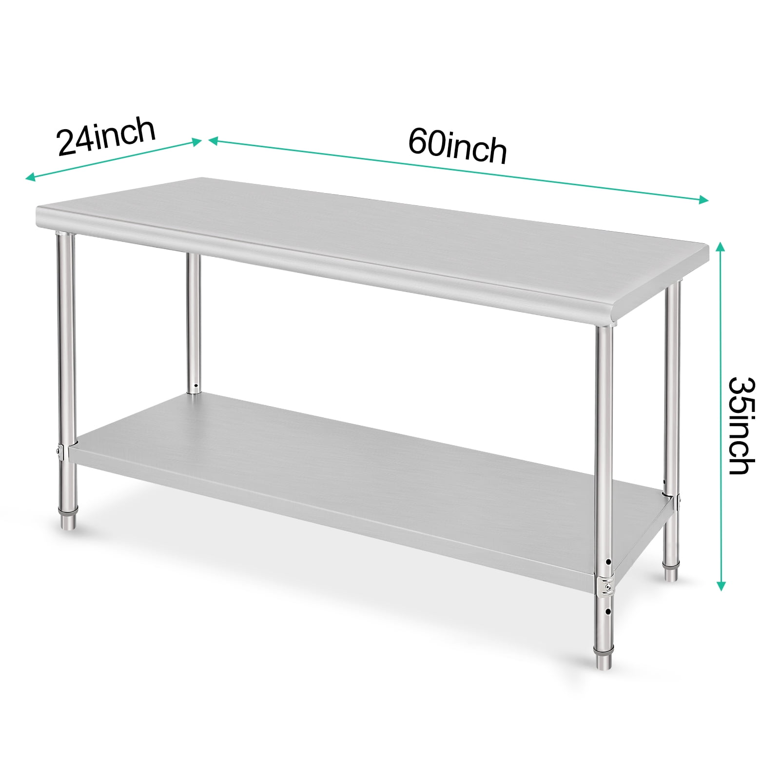COZONY Stainless Steel Worktable without Casters, 60 * 24 * 35", Heavy-Duty Metal Table Cart without Backsplash, Commercial Workstation for Restaurants, Homes, and Hotels, Silver